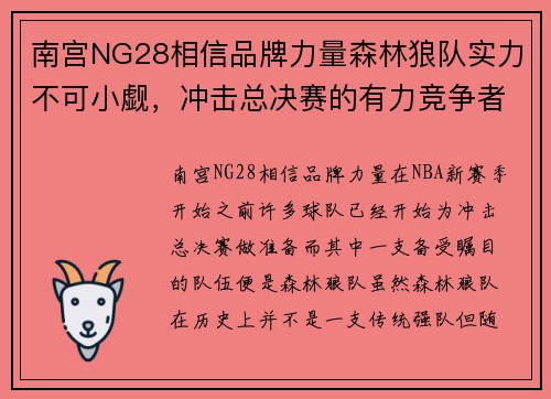 南宫NG28相信品牌力量森林狼队实力不可小觑，冲击总决赛的有力竞争者