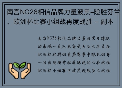 南宫NG28相信品牌力量波黑-险胜芬兰，欧洲杯比赛小组战再度战胜 - 副本